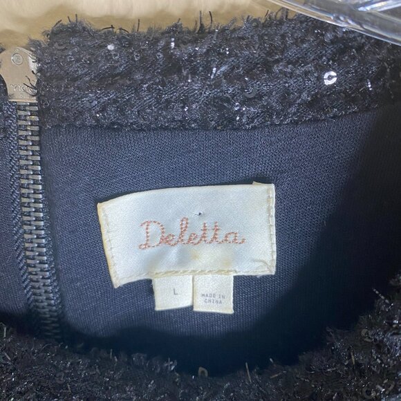 deletta anthropologie boucle short sleeve shimmer top w/ feather trim - Picture 2 of 5